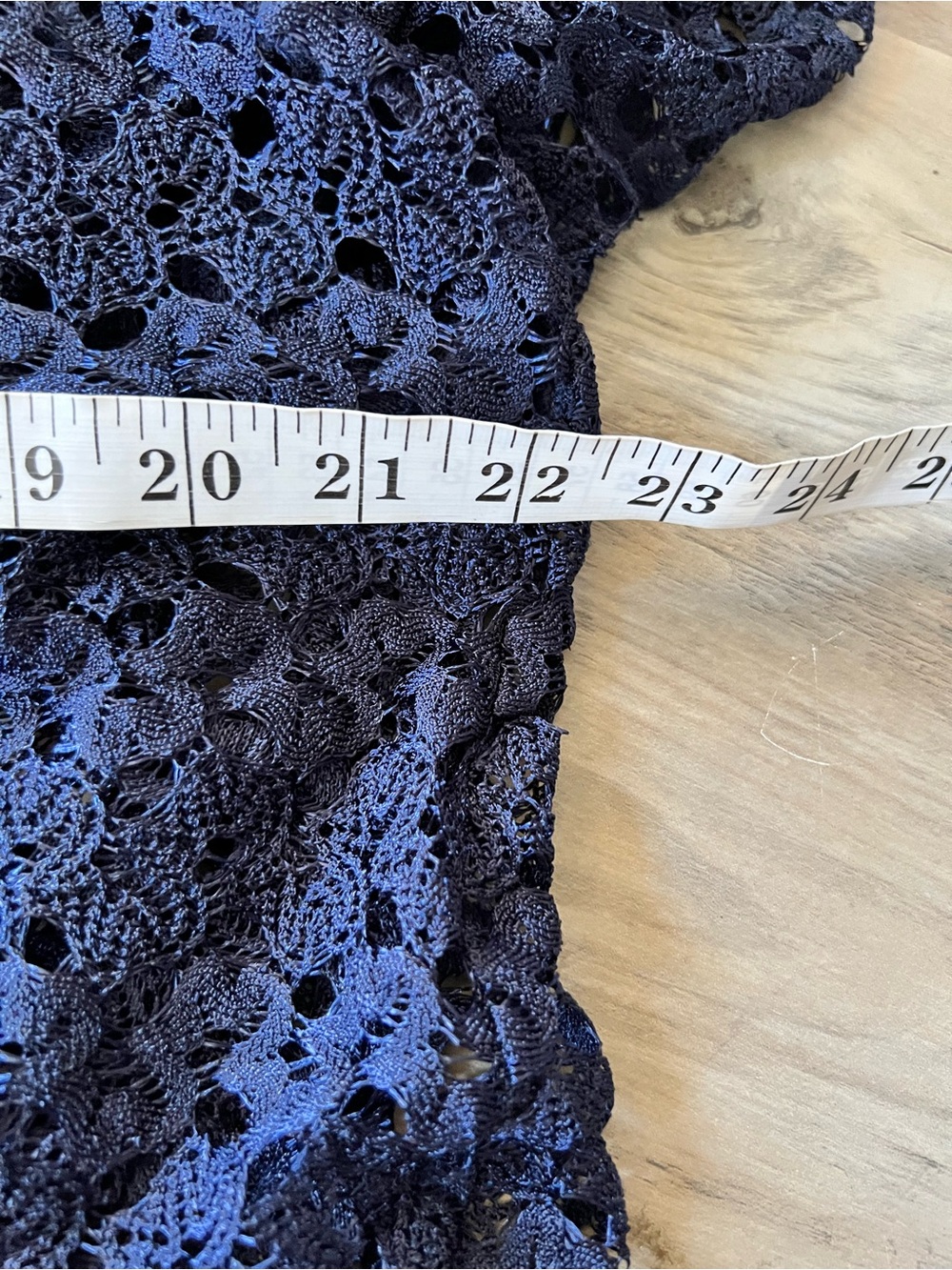 Chico's Navy Crochet Faux Leather Trim Long Sleeve Open Front Cardigan Size XL - Picture 6 of 8